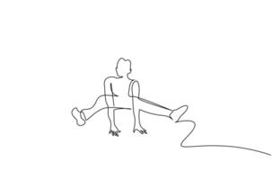jovem homem pulando elevação dele pernas enérgico ativo vida 1 linha arte Projeto vetor
