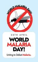 dizer não para malária. Dia 25 abril mundo malária dia celebração história bandeira, social meios de comunicação postar com banido placa em mosquito. bandeira para espalhar consciência contra doença espalhar a partir de mosquito mordidas. vetor