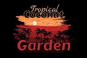 desenho de silhueta retrô de coco tropical vetor