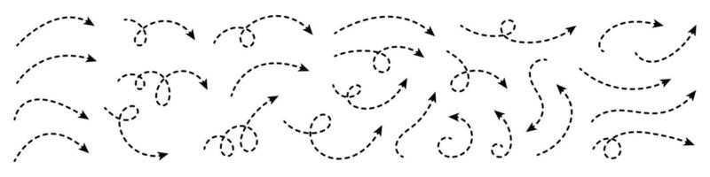curvado pontilhado seta. ziguezague seta listras Projeto com pontilhado linhas. vetor