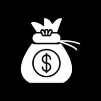 ícone invertido de glifo de saco de dinheiro vetor