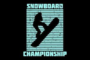 design de camiseta de silhueta de campeonato de snowboard vetor