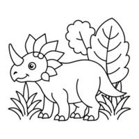 dinossauro, triceratops ilustração, coloração página contorno. vetor