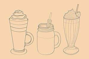 a linha desenhando retrata três distinto tipos do bebidas, cada com único características. a bebidas estão ilustrado com atenção para detalhe, exibindo seus características e diferenças vetor