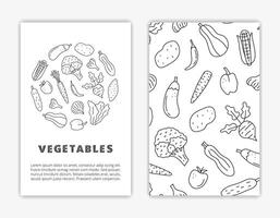 cartão modelos com rabisco legumes. vetor