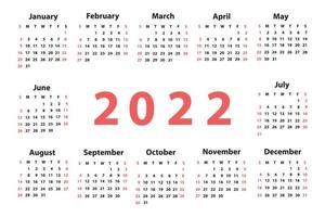 calendário 2022 a partir de domingo. ilustração vetorial vetor