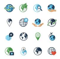 Conjunto de ícones do globo terra plana vetor