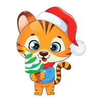 Feliz Natal. personagem de desenho animado bebê tigre vetor