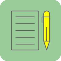 caneta e papel preenchidas amarelo ícone vetor