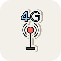 4g linha preenchidas branco sombra ícone vetor