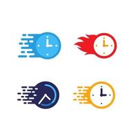 ícone de entrega em tempo rápido. cronômetro em movimento. projeto de conceito de prazo. velocidade de relógio, ilustração vetorial de ícone de tempo plana. vetor