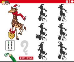 jogo de sombras com girafa de desenho animado na época do natal vetor
