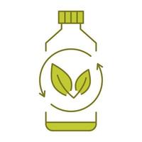 plástico biodegradável, sinal. garrafa de bio plástico com folhas verdes. volta-se para o conceito de planta. produção de material compostável ecologicamente correto. desperdício zero, conceito de proteção da natureza vetor