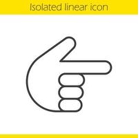 apontar o ícone linear do gesto com a mão direita. ilustração de linha fina. dedo indicador. símbolo de contorno do dedo indicador. desenho de contorno isolado de vetor