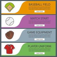 conjunto de modelos de banner de beisebol. fácil de editar. campo de softbol, luva, bola e camisa. itens de menu do site. banner de cor da web. conceitos de design de cabeçalhos de vetor