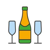 garrafa de champanhe e ícone de cor de óculos. festa de véspera de Ano Novo. ilustração vetorial isolada vetor
