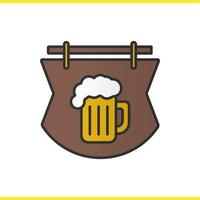 ícone de cor de sinal de barra de madeira. taberna. tabuleiro de bar com copo de cerveja espumoso. ilustração vetorial isolada vetor
