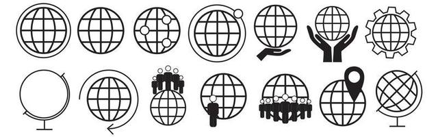 conjunto simples de ícones de contorno relacionados ao globo vetor
