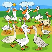 desenhos animados gansos fazenda pássaros animais grupo de personagens vetor