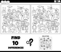 diferenças atividade com desenho animado crianças coloração página vetor