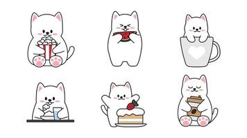 coleção de diferentes gatinhos fofos em um fundo branco. conjunto kawaii de desenho de personagens de animais engraçados no estilo cartoon. gato de estimação. adesivos de bebê. ilustração vetorial. vetor