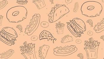 ilustração em vetor fundo sem emenda de fast food, fundo de menu de restaurante simples