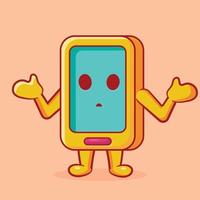 Mascote bonito do smartphone com ilustração em vetor desenho isolado gesto confuso