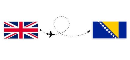 voo e viagem do Reino Unido da Grã-Bretanha à Bósnia e Herzegovina pelo conceito de viagem de avião de passageiros vetor