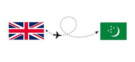 voo e viagem do Reino Unido da Grã-Bretanha para o Turcomenistão pelo conceito de viagem de avião de passageiros vetor