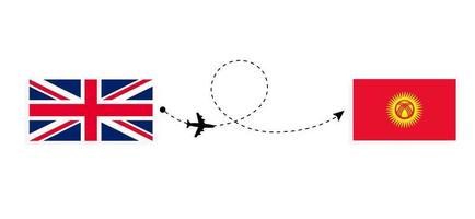 voo e viagem do Reino Unido da Grã-Bretanha para o Quirguistão pelo conceito de viagem de avião de passageiros vetor