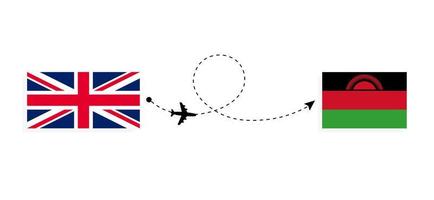 voo e viagem do Reino Unido da Grã-Bretanha para o Malawi pelo conceito de viagem de avião de passageiros vetor