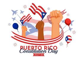 feliz porto rico constituição dia ilustração em 25 Julho com acenando bandeira e fita dentro nacional feriado plano desenho animado fundo Projeto vetor