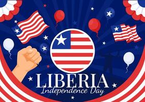 feliz Libéria independência dia ilustração em Julho 26 com acenando bandeira e fita dentro nacional feriado plano desenho animado fundo Projeto vetor