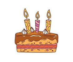 retro desenho animado groovy feriado bolo com velas vetor