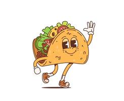 desenho animado retro mexicano taco groovy funky personagem vetor