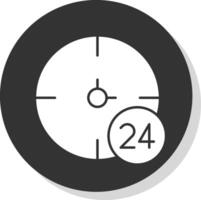 24 horas glifo cinzento círculo ícone vetor