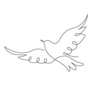1 contínuo linha desenhando do uma vôo Pombo. pássaro símbolo do Paz e liberdade dentro simples linear estilo. mascote conceito vetor