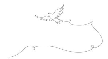 1 contínuo linha desenhando do uma vôo Pombo, fundo. pássaro símbolo do Paz e liberdade dentro simples linear estilo vetor