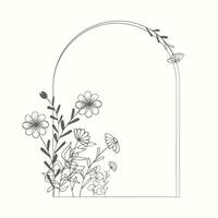 elegante quadro, fundo, floral guirlanda, □ Gentil monograma com mão desenhado selvagem ervas e flores vintage botânico ilustração para convite ou Casamento decoração, logotipo, rótulo, branding. vetor