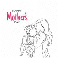 feliz mães dia com mãe e filha amor relação, minimalista cartão para mãe dia, minimalista arte vetor