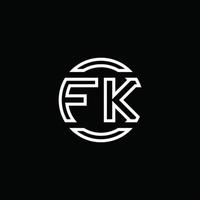 Monograma do logotipo fk com modelo de design arredondado de círculo de espaço negativo vetor