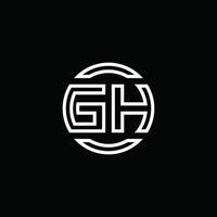 Monograma do logotipo gh com modelo de design arredondado de círculo de espaço negativo vetor