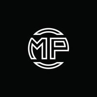 Monograma de logotipo mp com modelo de design arredondado de círculo negativo vetor
