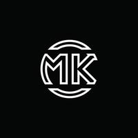 Monograma do logotipo mk com modelo de design arredondado de círculo de espaço negativo vetor