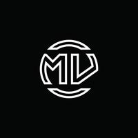 Monograma do logotipo da mv com modelo de design arredondado de círculo negativo vetor