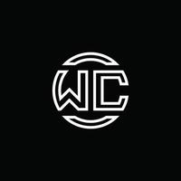 Monograma do logotipo da wc com modelo de design arredondado de círculo de espaço negativo vetor