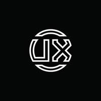 Monograma do logotipo ux com modelo de design arredondado de círculo negativo vetor