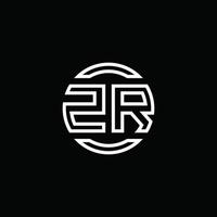 Monograma do logotipo zr com modelo de design arredondado de círculo de espaço negativo vetor