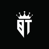 Estilo do emblema do monograma do logotipo da BT com modelo de design em forma de coroa vetor