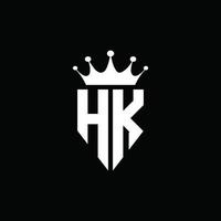 Estilo do emblema do monograma do logotipo da hk com modelo de design em forma de coroa vetor